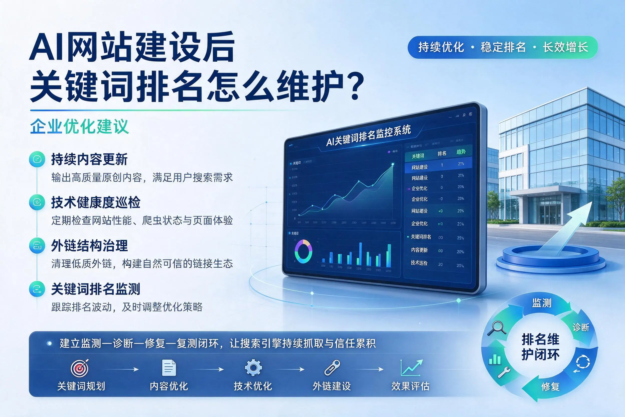 AI网站建设后关键词排名怎么维护?定西企业优化建议