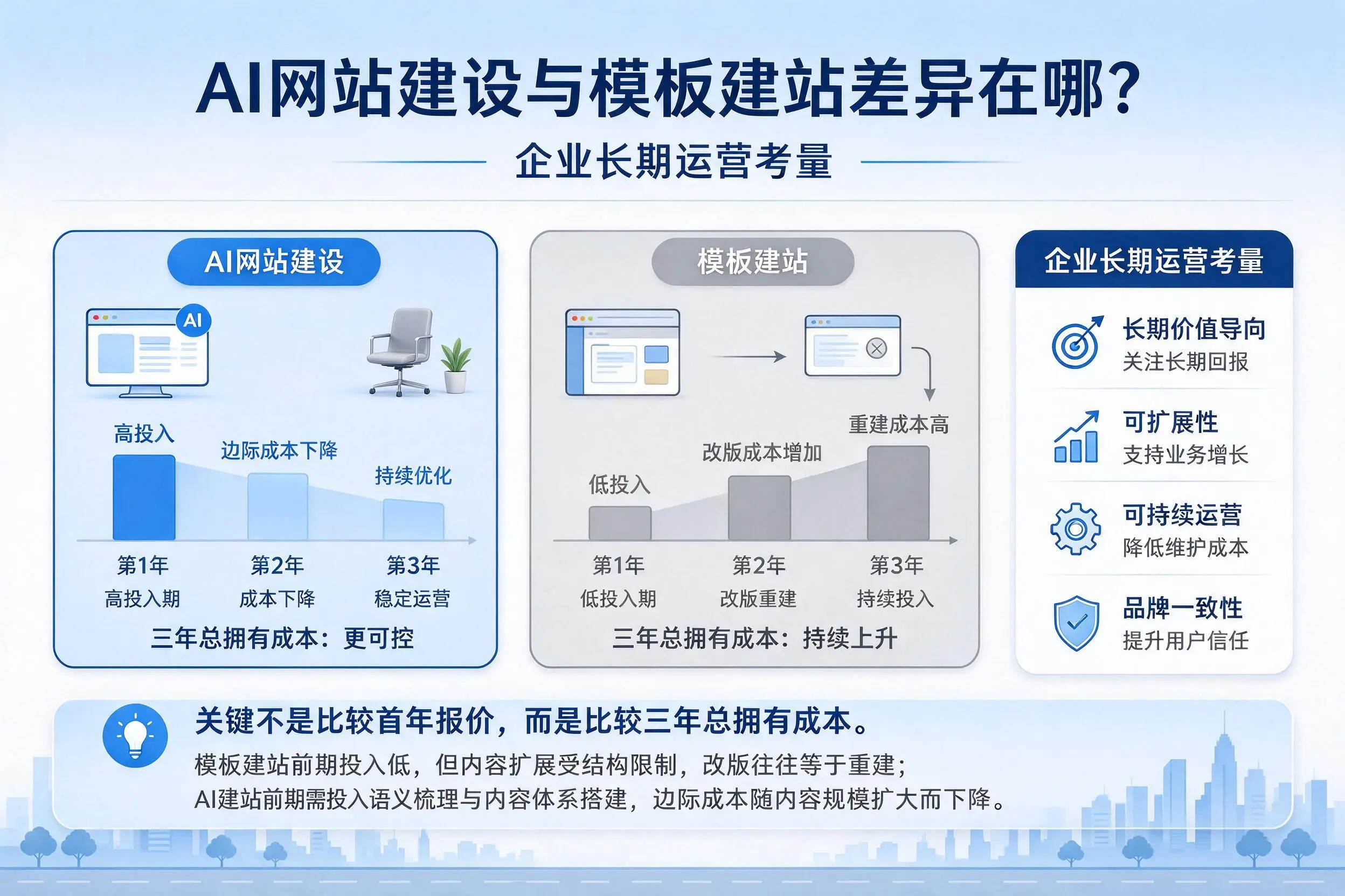 AI网站建设与模板建站差异在哪？定西企业长期运营考量