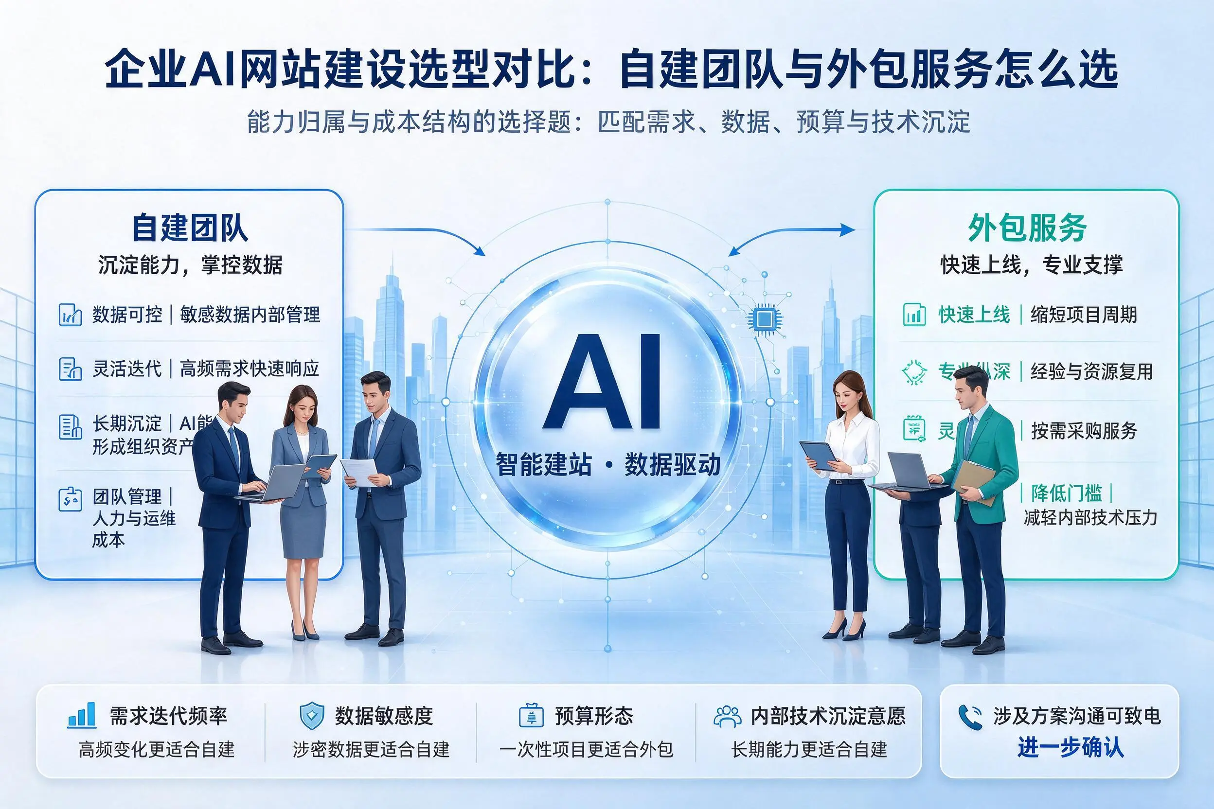 定西企业AI网站建设选型对比：自建团队与外包服务怎么选